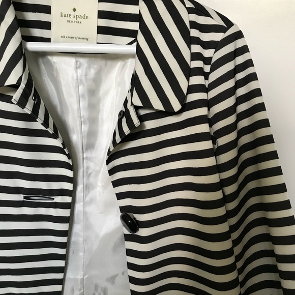 NWOT Kate Spade Black & White Striped Pea Coat - Picture 2 of 2